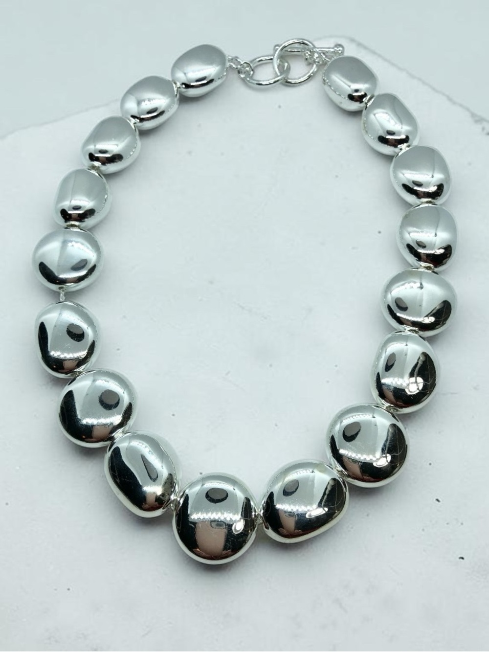 Silver Polished Bead Necklace - Silver Statement Nuggets